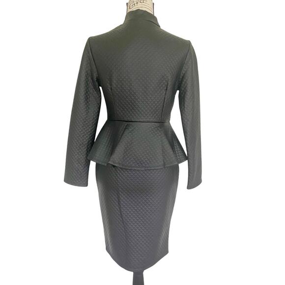 PINKLICIOUS DIAMOND QUILTED FAUX LEATHER DRESS BODYCON PEPLUM SZ S GOTH CORE - Picture 11 of 15